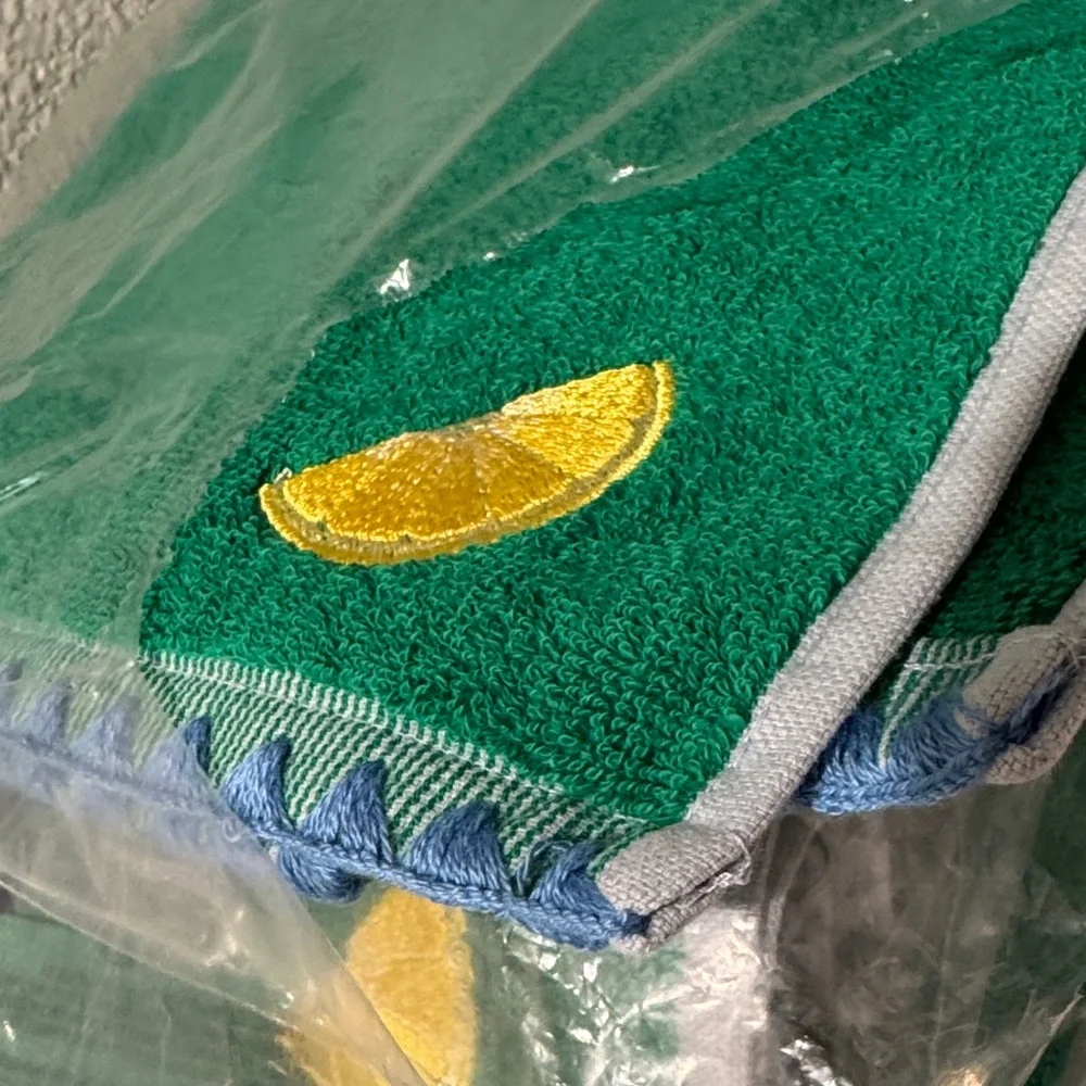 Anthropologie Green Towels w Icon Lemon or Sun or Wave